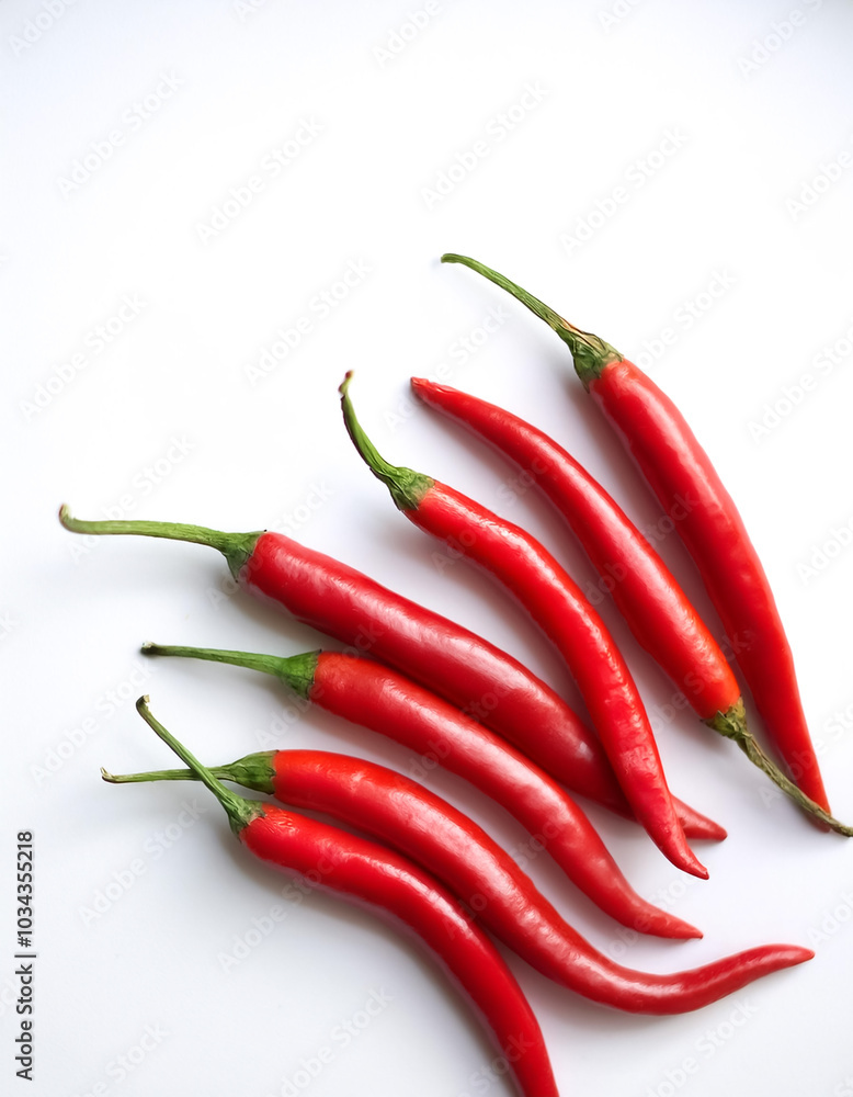 Red chili peppers pattern with side position provides copy space for text. background concept isolated white Red chili peppers pattern with side position provides copy space for text. background concept isolated white
