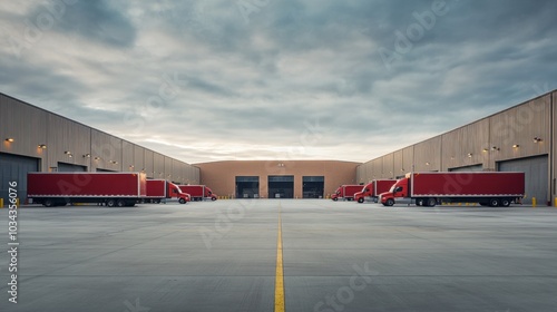 Trucks Lined Up at a Warehouse