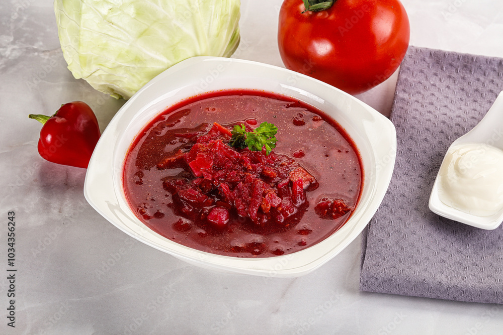 Borsch soup with cabbage and beetroot Borsch soup with cabbage and beetroot