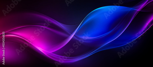 Vivid abstract design with flowing purple and blue light waves on a dark background. The smooth gradients and vibrant colors create a dynamic and modern feel, ideal for futuristic applications