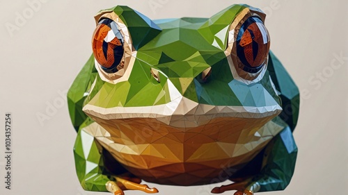 Frog animal model low poly geometric pattern face isolated, origami illustration white background.