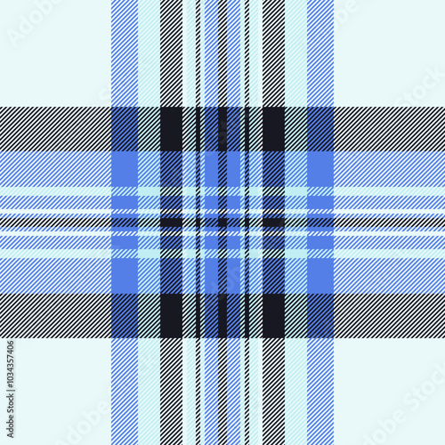 Weave textile tartan background, velvet vector seamless texture. Festive fabric check plaid pattern in white and blue colors.