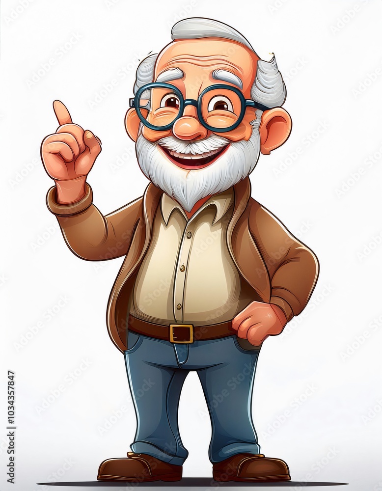 Cartoon senior man having an idea pointing with his finger Cartoon senior man having an idea pointing with his finger
