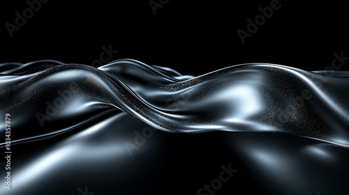 Shiny black waves with smooth texture on dark background