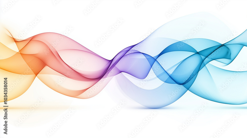 Soft flowing waves in orange, purple, and blue with a white background Soft flowing waves in orange, purple, and blue with a white background