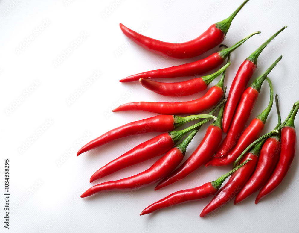 Red chili peppers pattern with side position provides copy space for text. background concept isolated white Red chili peppers pattern with side position provides copy space for text. background concept isolated white