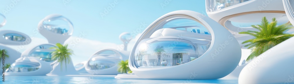 Futuristic architectural marvels exploring the elegance of transparent structures in a tropical landscape Futuristic architectural marvels exploring the elegance of transparent structures in a tropical landscape
