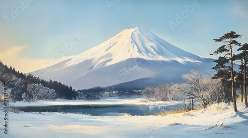 mountain fuji in morning winter. 