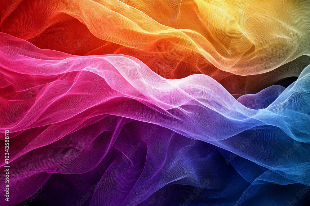 Fototapeta premium Vibrant abstract fabric waves in various colors flowing together