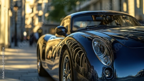 A Classic Car's Front End Reflected in its Shiny Paint