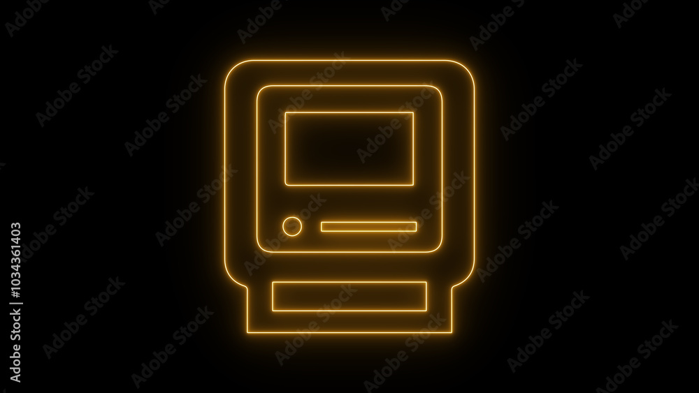 Neon Computer icon, Display Medical icon, Computer Speaker Computer monitor mute speaker. Abstract neon monitor icon on black background. Glowing neon icon on brick wall background Neon Computer icon, Display Medical icon, Computer Speaker Computer monitor mute speaker. Abstract neon monitor icon on black background. Glowing neon icon on brick wall background