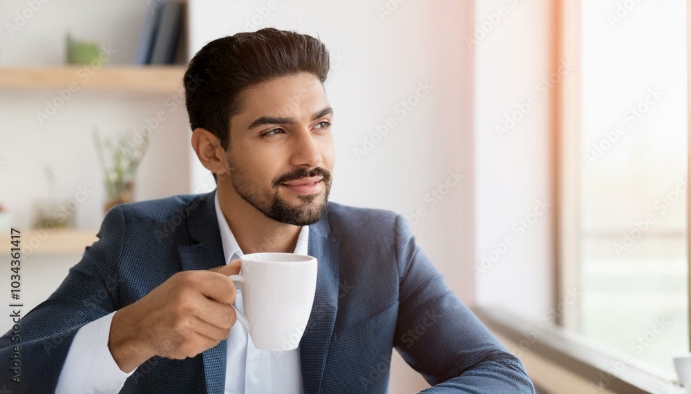 Man Enjoying Coffee And Dreaming