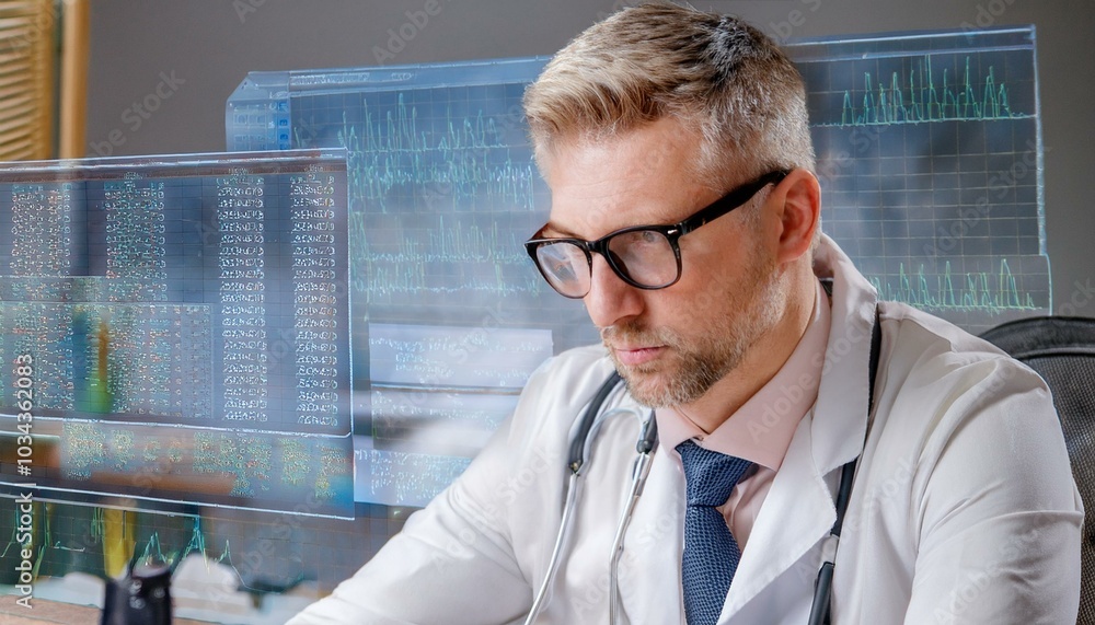 Unhappy Medical Doctor Doing Spreadsheet Codes Unhappy Medical Doctor Doing Spreadsheet Codes