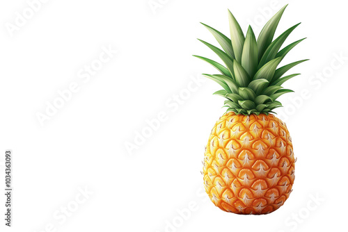 Pineapple with copy space PNG isolated on transparent background, white background.