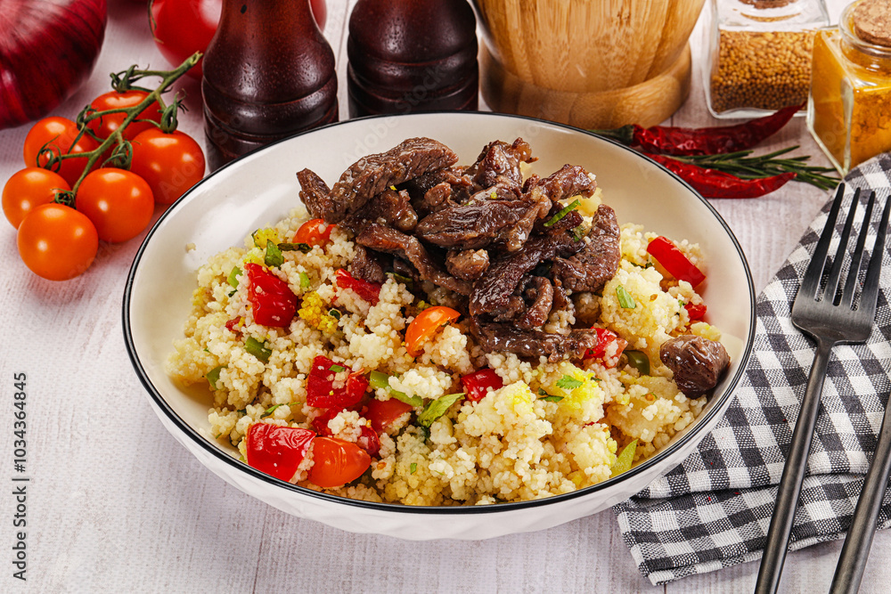 Traditional couscous with beef and vegetables Traditional couscous with beef and vegetables