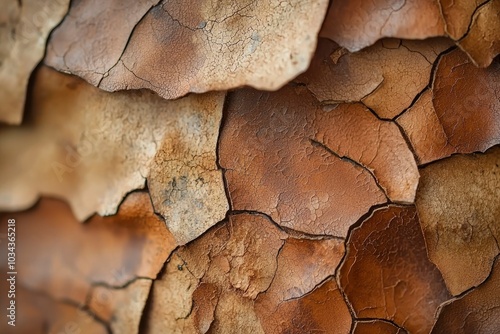 Close-up of Cracked and Flaking Brown Paint on a Surface photo