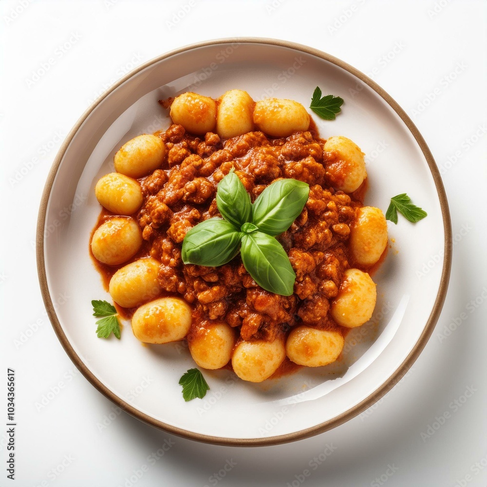 Fluffy homemade Brazilian gnocchi, topped with creamy cheese and basil. Fluffy homemade Brazilian gnocchi, topped with creamy cheese and basil.