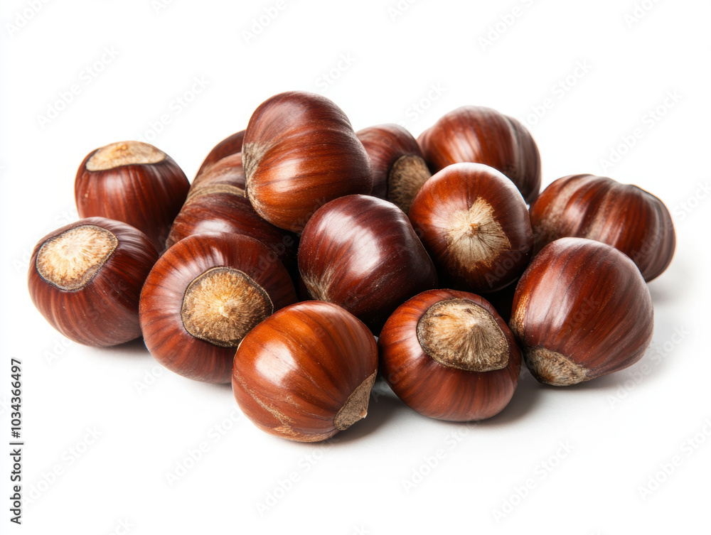 Pile of Fresh Hazelnuts on a White Background. Pile of Fresh Hazelnuts on a White Background.