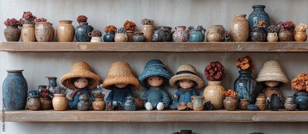 Handmade Dolls and Pottery Display Handmade Dolls and Pottery Display