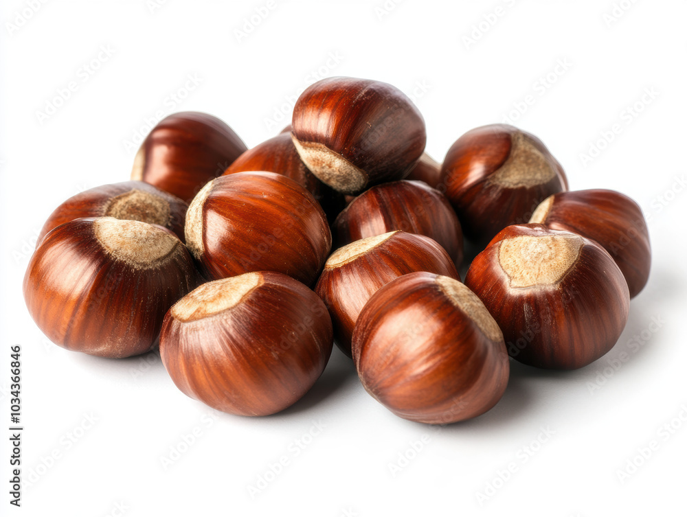 Pile of Fresh Hazelnuts on a White Background. Pile of Fresh Hazelnuts on a White Background.