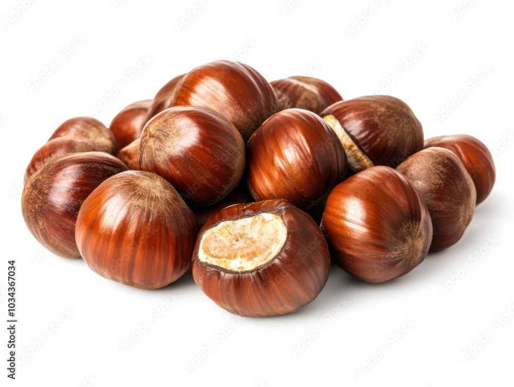 Pile of Fresh Hazelnuts on a White Background. Pile of Fresh Hazelnuts on a White Background.