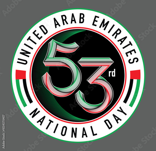 53 years of UAE. Celebrating National Day. Illustration of UAE National Flag and colors in the shape of number 53. Spirit of the Union. December 2nd. Vector file.