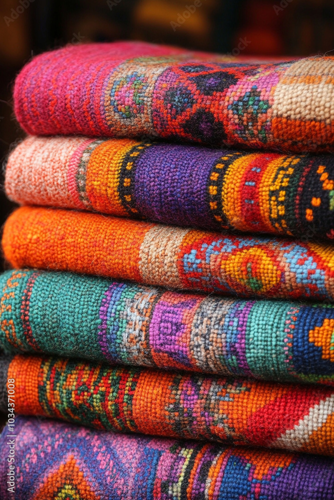Peruvian alpaca wool textiles with intricate patterns Peruvian alpaca wool textiles with intricate patterns