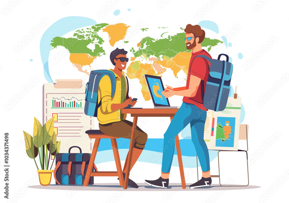Tourists planning trip, route, choosing place for vacation journey. Tourists planning trip, route, choosing place for vacation journey.