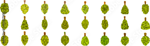 Birch broom icons set. Different green bath brooms with dried leaves are hanging and waiting to be used for a relaxing massage treatment