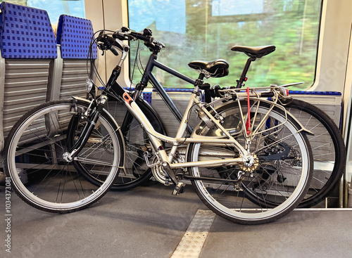 Bicycles inside a railway train carriage