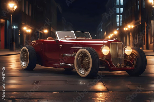 Obraz na płótnie Beautiful unique vintage hot rod car parked in the street , automotive background, tuning template, auto transport w salonie