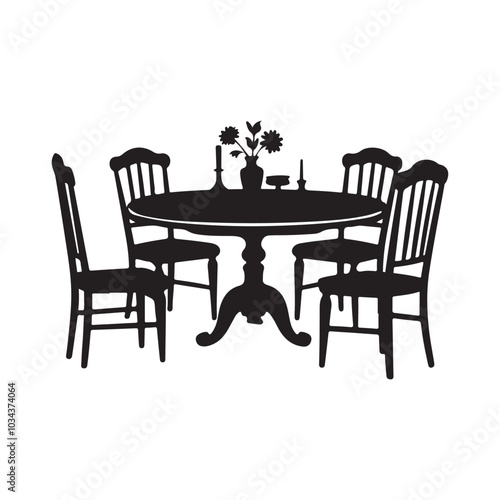 Modern classic minimalist dining table silhouette vector illustration