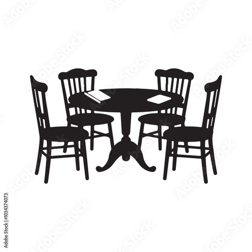 Modern classic minimalist dining table silhouette vector illustration