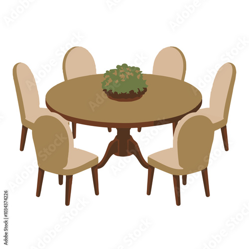 Modern classic minimalist dining table set with white background