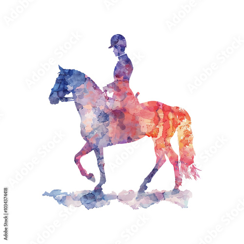 abstract color silhouette of prince riding horse vector illustration in watercolor style