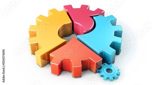 business pie chart cogwheel 3d illustration profit growth setting configuration connection, white background --ar 16:9 --v 6