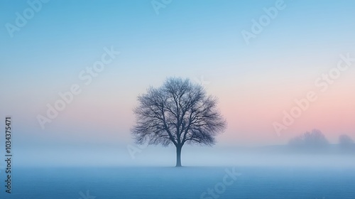 A single lonely tree in a blue sky morning. 