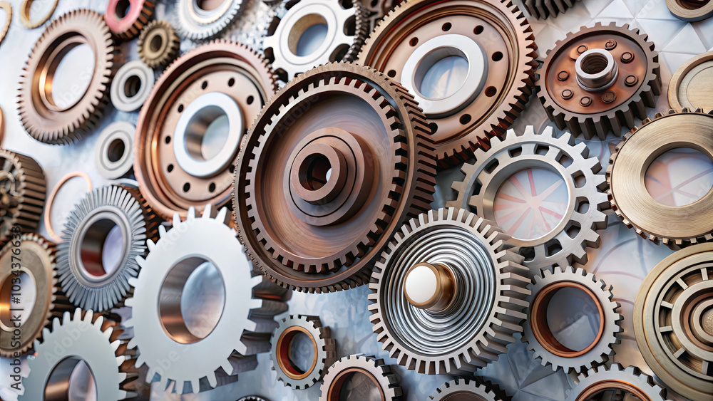 A collection of diverse gears in different sizes and finishes is artfully arranged against a textured backdrop, highlighting precision engineering and design aesthetics A collection of diverse gears in different sizes and finishes is artfully arranged against a textured backdrop, highlighting precision engineering and design aesthetics