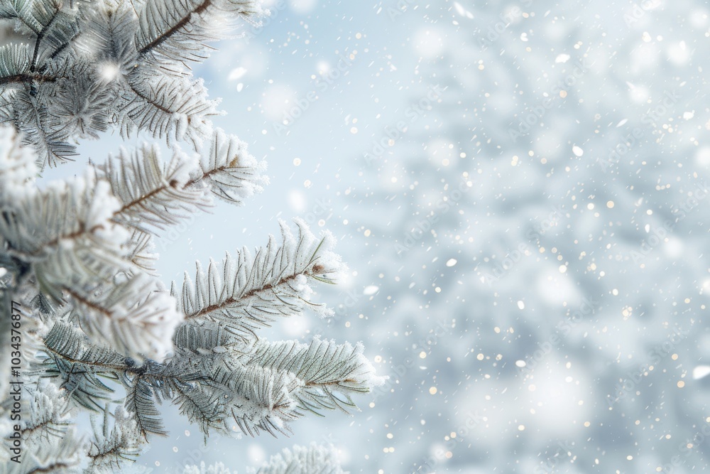 A winter wonderland with delicate snowflakes falling on a pristine landscape A winter wonderland with delicate snowflakes falling on a pristine landscape