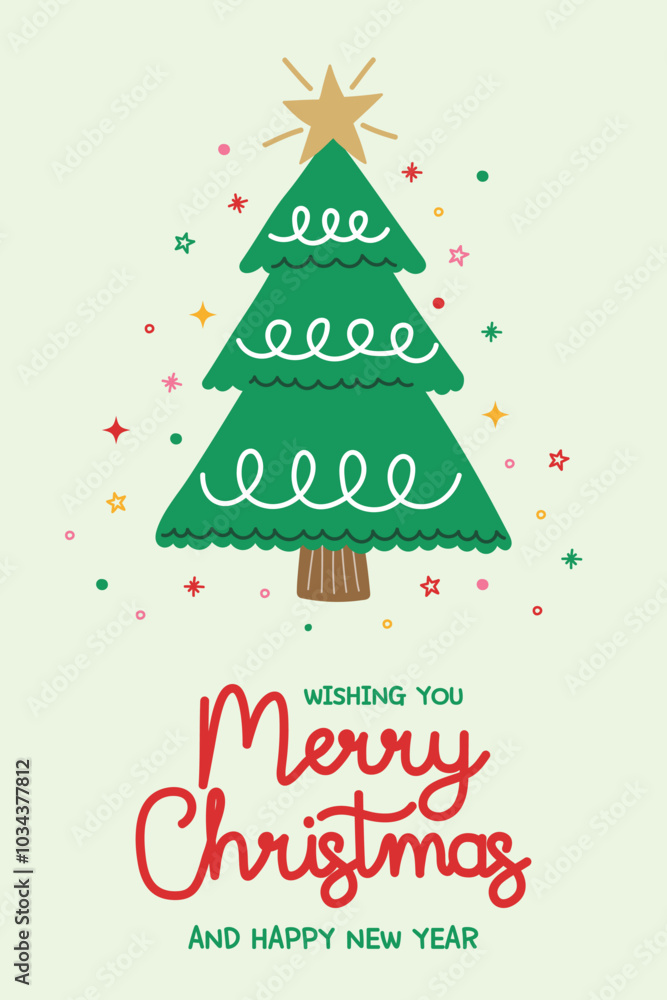 Christmas greeting card with funny hand drawn decorated tree. Vector illustration Christmas greeting card with funny hand drawn decorated tree. Vector illustration