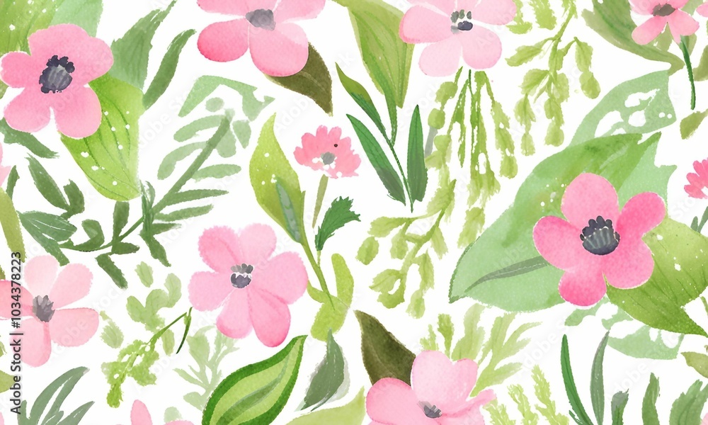 custom made wallpaper toronto digitalSpring Bloom - Fresh greens and pinks reminiscent of spring flowers