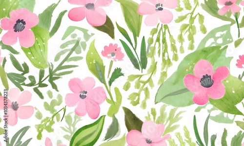 Wallpaper Mural Spring Bloom - Fresh greens and pinks reminiscent of spring flowers Torontodigital.ca