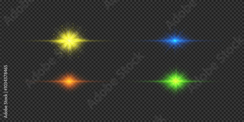 Set of multicolor horizontal light effects of lens flares
