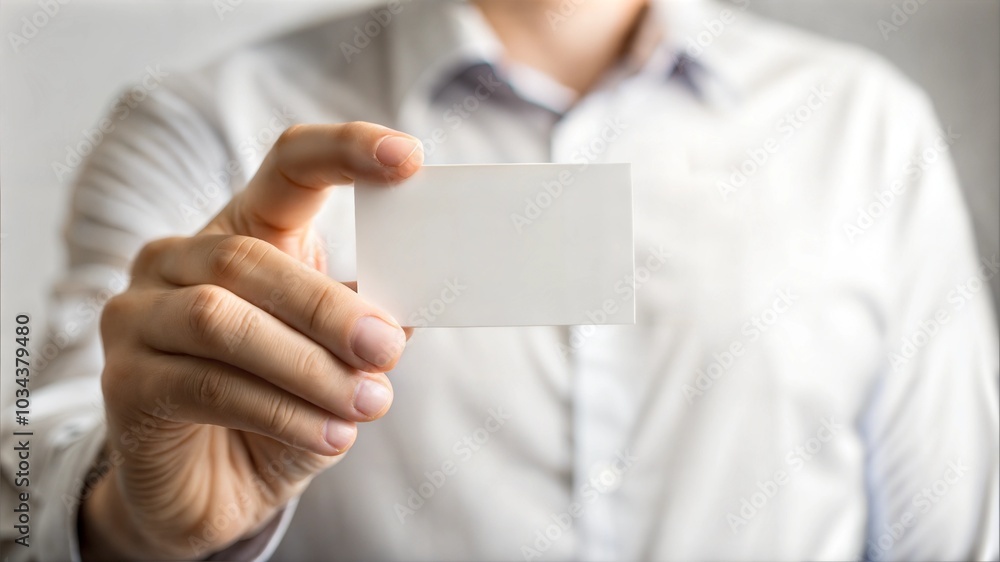 Man showcasing blank business card mockup with copy space for branding Man showcasing blank business card mockup with copy space for branding