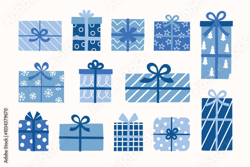 Cute hand drawn present with bow. Christmas element set. Vector illustration