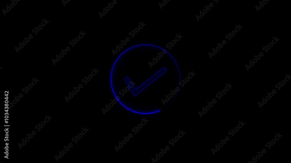 Neon line concept tick mark icon animation pink color on black background Neon line concept tick mark icon animation pink color on black background