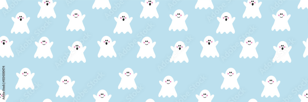 Seamless pattern with hand drawn ghosts. Halloween background. Banner. Vector illustration Seamless pattern with hand drawn ghosts. Halloween background. Banner. Vector illustration