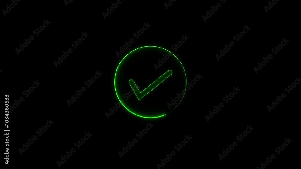 Neon line concept tick mark icon animation pink color on black background Neon line concept tick mark icon animation pink color on black background