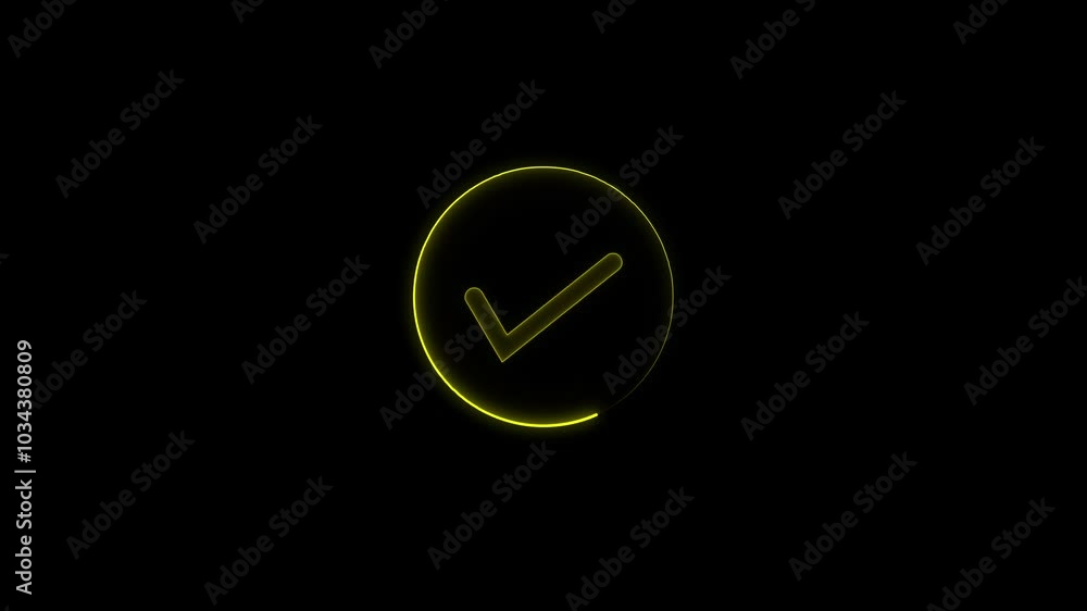 Neon line concept tick mark icon animation pink color on black background Neon line concept tick mark icon animation pink color on black background
