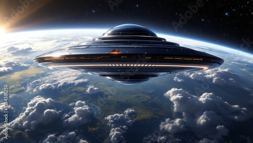 UFO saucer hovered over the planet Earth